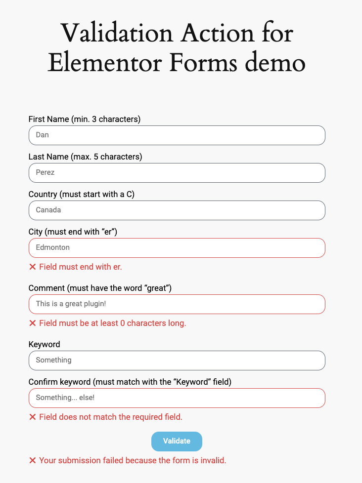 Acción de Validación para Formularios de Elementor